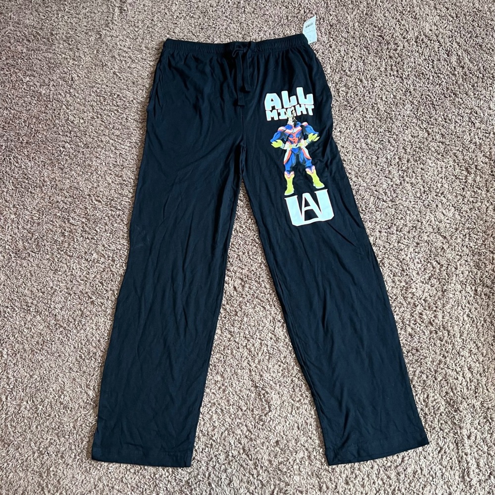 My Hero Academia All Might Lounge Pants Mens‎ Medium Black Graphic Anime PJ New